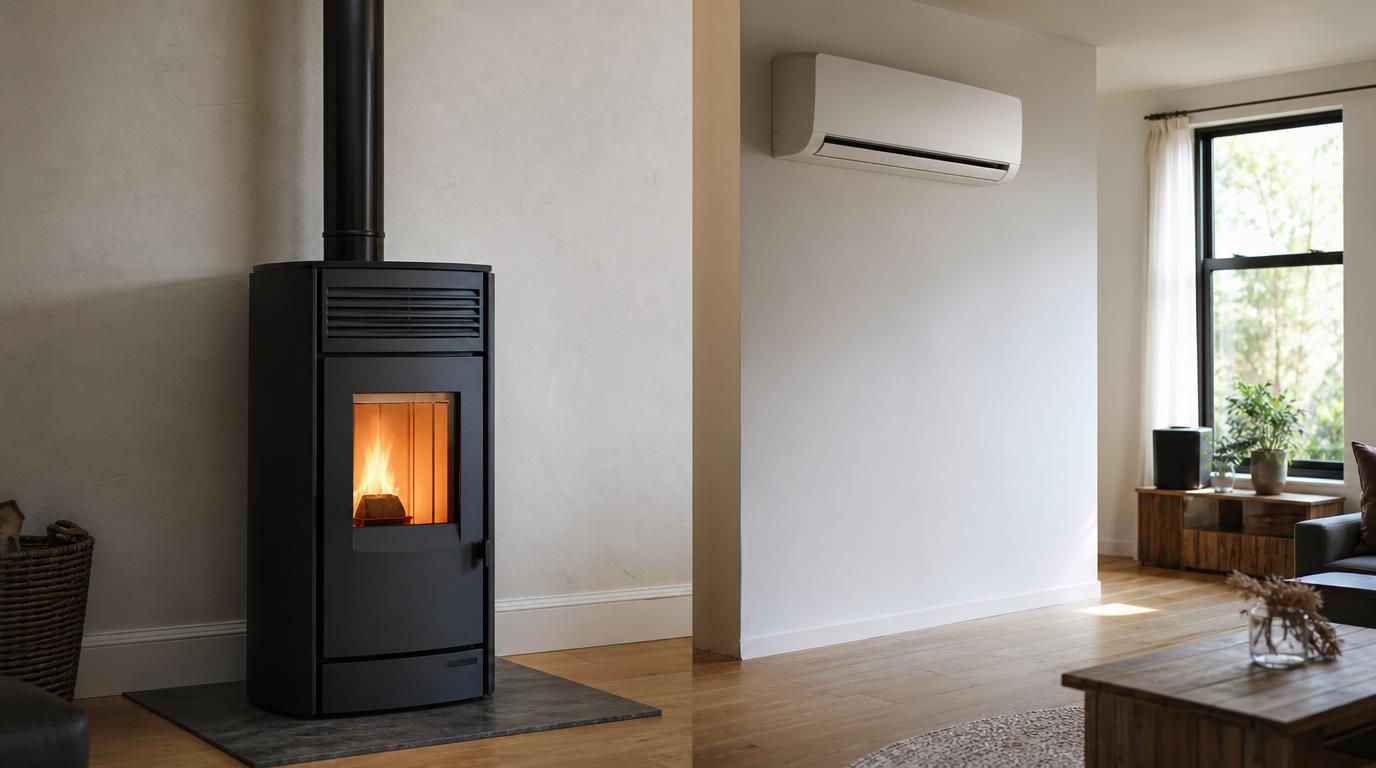 Poêle à granulés et pompe à chaleur installés par F Énergies